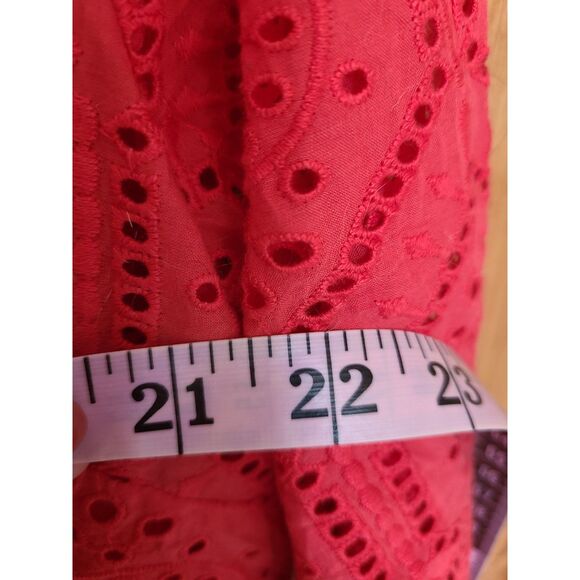 Sundance 100% Cotton Red Eyelet Top LARGE V Neck 3/4 Sleeve Feminine Elegant L - Picture 8 of 8